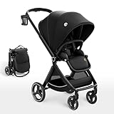 Reversible Baby Stroller, ELITTLE EMU Full-Size Toddler Stroller, Full Recline Cockpit Compact Stroller, 0-36 Months Newborn Infant Stroller, All-Terrain Stroller for City, Outdoor, Travel (Black)