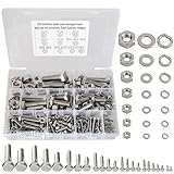 SHAOHUA 328PCS M3/M4/M5/M6/M8/M10/M12 Metric Bolt Assortment Kit, 304 Stainless Steel Heavy Duty Flat Hex Head Screws Bolts and Nuts Kit, Nuts Flat Gasket and Lock Washers Assortment Kit(Silver)