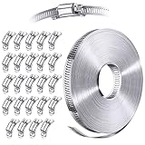 Steelsoft 304 Stainless Steel Hose Clamp Assortment Kit DIY, Cut-To-Fit 50 FT Metal Strap+24 Stronger Fasteners, Large Adjustable Worm Gear Hose Clamps Screw Clamps Duct Pipe Metal Clamp Strapping