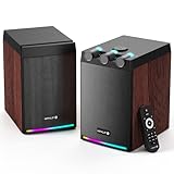 SWTOIPIG 100W Powered Bluetooth Bookshelf Speakers,2.0 Wireless HiFi Speaker with Subwoofer and Led Light,Dynamic 3D Surround Sound,for Home Music,Vinyl Records, Home Theatre, Gaming,TV -Wood Grain
