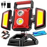 SYLSTAR 40W Rechargeable Work Light, 4000LM Magnetic Work Light with Foldable&360° Rotatable Floodlights, Big Clamp, 5 Light Modes, Powerbank, Portable Work Lights for Jobsite Workshop Car Repairing