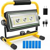 SYLSTAR Rechargeable Work Light with Detachable Battery, 80W 7000LM LED Work Light with Stand, IPX5 Waterproof Portable Flood Light with 6 Light Modes for Camping Repairing Workshop Job Site Lighting