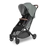 UPPAbaby Minu V2 Travel Stroller/Lightweight, Portable Design/One-Hand Fold/Shoulder Strap and Leather Bumper Bar Included/Gwen (Green Mélange/Carbon Frame/Saddle Leather)