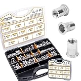 VIGRUE 304 Stainless Steel SAE & Metric Rivet Nuts Kit with Portable Case #8-32#10-24 1/4"-20 5/16"-18 3/8"-16 M3 M4 M5 M6 M8 M10 M12 356PCS Nutserts Rivnuts Assortment Kit