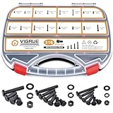 VIGRUE Hex Bolts Assorted Black SAE Bolt Nuts Kit, 316PCS 1/4-20, 5/16-18, 3/8-16 Hex Head Screw Bolt Nuts, Flat & Lock Washers Assortment Set, Black Oxide 18-8 (304) Stainless Steel, Fully Threaded
