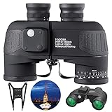 10x50 Marine Binoculars with Rangefinder for Adults - IPX7 Waterproof BAK4 Prism FMC Lens Binoculars with Compass and Shoulder Harness Strap for Navigation Hunting Bird Watching