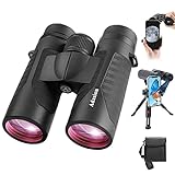 12x42 HD Binoculars for Adults High Powered with Phone Adapter and Tripod, Super Bright BAK4 Prism Waterproof Binoculars for Bird Watching Hunting Hiking Safari Travel Sports