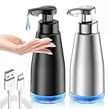 2 Packs Automatic Soap Dispenser-1 Black and 1 Silver Stainless Steel Sensor Soap Dispenser-14 Oz/400ml Liquid Sensor Auto Soap Dispenser for Bathroom, Kitchen