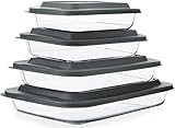 8-Piece Deep Glass Baking Dish Set with Plastic lids,Rectangular Glass Bakeware Set with Lids, Baking Pans for Lasagna, Leftovers, Cooking, Kitchen, Freezer-to-Oven and Dishwasher, Gray