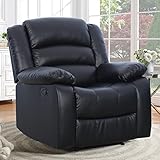 ANJ Black Recliner Chair with Overstuffed Arm and Back, Breathable Faux Leather Manual Reclining Chairs, Living Room Single Sofa Recliners