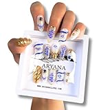 ARYANA NEW YORK Press On Nails - Handmade Reusable, Luxury Almond Shape - Blue Dragon Chinese Pottery - (Medium)