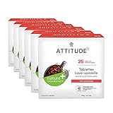 ATTITUDE Dishwasher Pods, Naturally Derived Dishwashing Detergent, Vegan and Plant-Based Dish Soap Tablets, Phosphate Free, Unscented, 26 Count (Pack of 6)