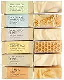 AUTHENTIC BATH & SOAP Sensitive Skin Bar Soap Set – Natural, Soothing, Acne & Eczema Skin - Chamomile & Honey, Goat Milk, Donkey Milk, Honey & Oatmeal, Shea Butter, Turmeric Soap Bar from (6PK)