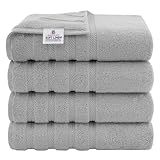 American Soft Linen Luxury 4 Piece Bath Towel Set, 100% Cotton Turkish Bath Towels for Bathroom, 27x54 in Large Bathroom Shower Towels, Light Grey Bath Towels