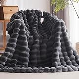 Anysay Heated Blanket Throw with 4 Hours Auto-Off 6 Heat Level, 50'' * 60'' Cozy Faux Rabbit Fur Bubble Electric Blanket with Overheat Protection, Soft Fast Heating Blanket with ETL (Dark Grey)