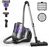 Aspiron Canister Vacuum Cleaner, 1400W Bagless Vacuum Cleaner, Multi-Cyclonic Filtration, 2 Anti-Allergen HEPA Filters, 3.5QT Dust Cup, 4 Tools, Corded Vacuum for Hard Floor, Carpets, Pet Hair, Purple