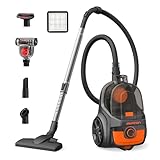 Aspiron Upgraded 1200W Bagless Canister Vacuum Cleaner, Auto Cord Rewind, H13 HEPA Filter, 3.7Qt Large Capacity, 5 Tools for Hard Floors, Carpet, Pet, Upholstery, Tiles, Car, Black