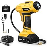 AstroAI Cordless Tire Inflator Air Compressor 20V Rechargeable Battery Powered 160PSI Portable Air Pump with 12V Car Power Adapter Digital Pressure Gauge for Cars Motorcycles JY16P160-18（C2）Yellow