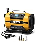 AstroAI Tire Inflator Portable Air Compressor Pump 150PSI 12V DC/110V AC with Dual Metal Motors &LED Light， Automotive Car Accessories&Two mode for car, bicycle tires and air mattresses, Yellow