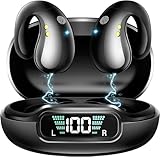 Aurotlu Clip On Earbuds Bluetooth 5.3 Headphones Wireless Earbuds Open Ear Headphones Long Playtime Ear Buds Digital Display Charging Case Noise Canceling Waterproof Sports Earphones Running Walking