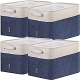 BALEINE Fabric Storage Bins for Shelves, Linen Storage Baskets for Organizing, Decorative Closet Storage Bins for Clothes, Toys, Home Storage (Navy Blue, 4 Pack)