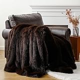 BATTILO HOME Luxury Fluffy Brown Faux Fur Throw Blanket, Cozy Warm Fur Blanket for Couch, Sofa, Chair, Bed, Plush Fuzzy Fur Throws with Long Pile, 50