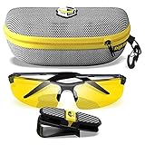 BLUPOND Night Driving Glasses For Men/Women - HD Yellow Vision for Maximum Clarity - Knight Visor (Titanium/Grey Case, Yellow Amber)