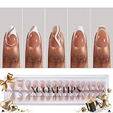 BTArtbox French Tip Press on Nails - 5 Styles XCOATTIPS Short Coffin Nails, Pre-Designed Swirl Soft Gel Nail Tips, Ultra Fit False Nails, Soak Off Acrylic Fake Nails Extensions for Nail Art DIY