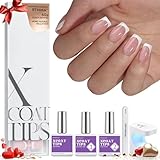 BTArtboxnails XCOATTIPS Gel Nail Kit - Short Squre French Tip Press on Nails Kit, Pink Soft Gel Nail Tips with Nail Gel, French Protecing Duo and Nail Lamp for Nail DIY