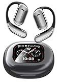BUABMEQ Open Ear Earbuds Ultra Comfort Bluetooth 5.4 Headphones Over The Ear Earbuds with Intelligent Touch Screen Ear Hooks IPX7 Waterproof Bone Conduction Earbuds for Running Fitness Sport Grey