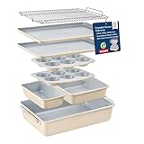 Bakken 8-Piece Stackable Bakeware Set - Ceramic Non-Stick Coating, Baking Sheets, Assorted Baking Pans, PTFE, PFOA & PFOS Free - Healthy Baking, Ergonomic Handles, Cooling Rack, Non-Toxic, Oven-Safe