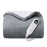Bedsure Heated Blanket Electric Throw - Soft Flannel Electric Blanket, Heating Blanket with 4 Time Settings & 6 Heat Settings, Warm Blanket Gift for Grandma (50x60 inches, Grey)