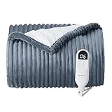 Bedsure Heated Blanket Electric Throw - Soft Ribbed Flannel Electric Blanket, Heating Blanket with 4 Time Settings, 6 Heat Settings & 3 hrs Timer Auto Shut Off, Gift for Grandma (50x60 inches, Grey)