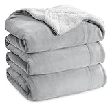 Bedsure Sherpa Fleece Blankets Queen Size for Bed - Thick and Warm Blanket for Winter, Soft Fuzzy Plush Queen Blanket for All Seasons, Light Grey, 90x90 Inches