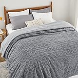 Bedsure Sherpa Queen Size Blanket for Bed - Fuzzy Soft Cozy Blanket Gifts for Women, Fleece Thick Warm Christmas Blanket for Winter, Grey, 90x90 Inches