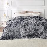 Bedsure Soft Blankets Queen Size for Bed, Fluffy Fuzzy Blankets for Full Queen Bed, Cozy Plush Sherpa Fleece Faux Fur Blanket for Winter, Thick Warm Blanket Gifts for Women, Men, 90x90, Tie Dye Grey
