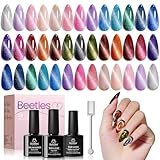Beetles 20 Colors Cat Eye Gel Nail Polish Set with Base Gel and Matte Glossy Top Coat, Nude Pink Green Blue Gel Polish Lush Velvet with Magnet Soak Off LED Nail DIY Art Home Salon Gifts for Women