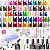 Beetles 85 Pcs Gel Nail Polish Kit with U V Light, 55 Colors Jelly Pink Gel Nail Kit with Base Top Coat Tools for All Seasons, Red Green Jelly Pearl Gel Style Manifesto DIY Nail Art Gifts for Women