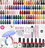 Beetles Gel Nail Polish Kit with U V Light, 68 Pcs 45 Colors Gel Polish Set Soak Off Manicure Tools Nail Red Green Nude Purple Gel Kit Gifts for Women