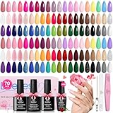 Beetles Gel Nail Polish Set, 70 PCS 60 Colors Red Green Pink Brown Blue Nude Pastel Glitter Gel Nail Polish Kit with Base Glossy & Matte Top Coat Gel Polish Manicure Spring Valentines Gifts for Women