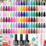 Beetles Gel Polish 44 PCS Gel Nail Polish Set 36 Colors Gel Nail Polish with Base Coat Glossy Matte & Glitter Gel Top Coat Neon Orange Jelly Blue Nude Vivid Seasons Collection Gifts for Women