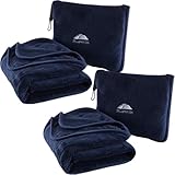 BlueHills Premium Soft 2-Pack Travel Blanket Pillows Airplane Large Plane Flight Throw Travel Blankets for Two in a Bag Compact Traveling Essentials Warm Travel Gifts Long Navy Blue T011