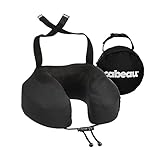 Cabeau Evolution S3 Travel Neck Pillow Memory Foam Neck Support, Adjustable Clasp, and Seat Strap Attachment - Comfort On-The-Go with Carrying Case for Airplane, Train, and Car (Jet Black)