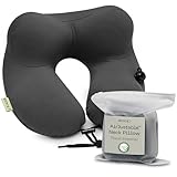 Coop Home Goods AirJustable Travel Neck Pillow, Inflatable, Adjustable Support for Neck & Chin, Compact Travel Pillow, Soft Memory Foam Comfort, Airplane Travel Essentials, Cooling & Washable Cover