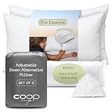 Coop Home Goods Essence Down Alternative Pillow Queen Size Set of 2, Best Pillows for Sleeping, Adjustable Alternative to Down Pillows, Luxury Hotel Pillows for Back, Stomach or Side Sleepers