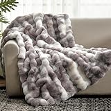Cozy Bliss Faux Fur Throw Blanket for Couch, Fuzzy Soft Plush Thick Bubble Blanket for Sofa Bedroom Living Room, 50 * 60 Inches Tie-dye Taupe
