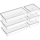 Criusia 6 Pack Large Size Clear Plastic Drawer Organizers, Versatile Acrylic Kitchen Drawer Organizer Stackable Bathroom Drawer Organizer Trays, Storage Bins for Makeup, Bathroom, Kitchen