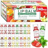 DMSKY Lip Balm 240 Pack, Lip Balm Bulk with Vitamin E and Coconut Oil, Moisturizing Lip Balm for Dry Cracked Lips-15 Flavors