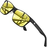 DUCO Night Driving Glasses Men, Night Vision Glasses for Driving Anti-glare Polarized Yellow Glasses Carbon Fiber Temples 8207