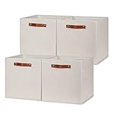 DULLEMELO Storage Baskets for Shelves Closet Storage,Sturdy Home Organization Bins for Gifts Empty,Foldable Fabric Storage Cubes Baskets for Nursery Toys Towels Clothes Storage(Beige-4 Pack)